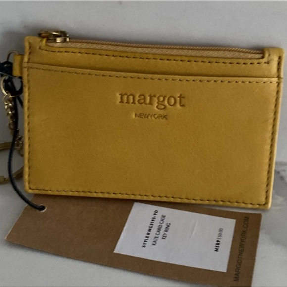 NWT Margot Derby Crossbody Bag & Margot Kate Card Case Soft Yellow Leather 2-PC - Picture 6 of 15